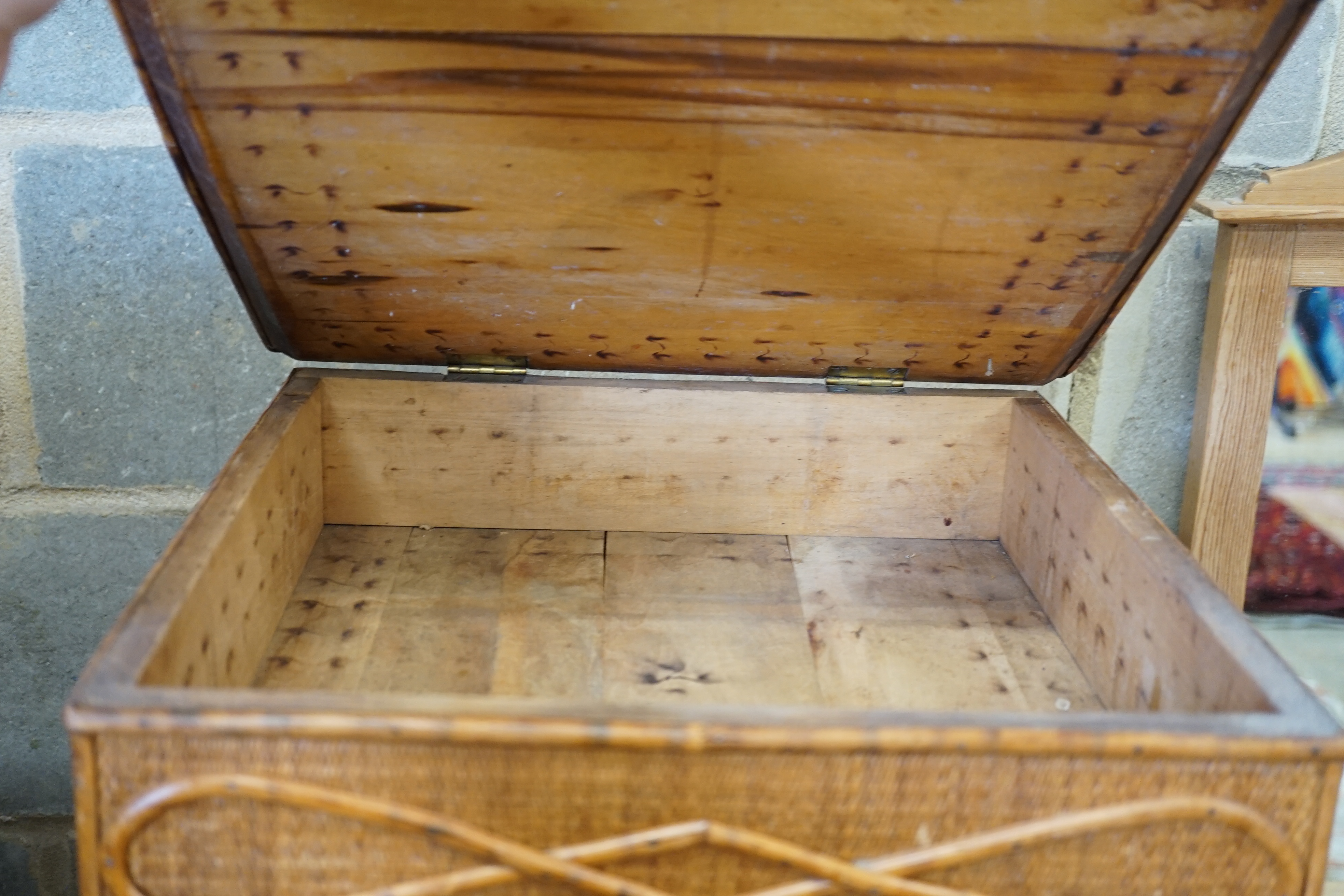 An Edwardian bamboo box top bedside table, width 41cm, height 80cm